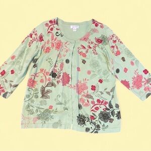 Christopher & Banks Mint Knit Cardigan with Pink Floral Detail
